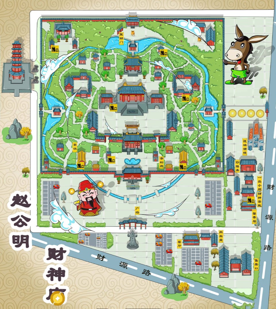高港寺庙类手绘地图